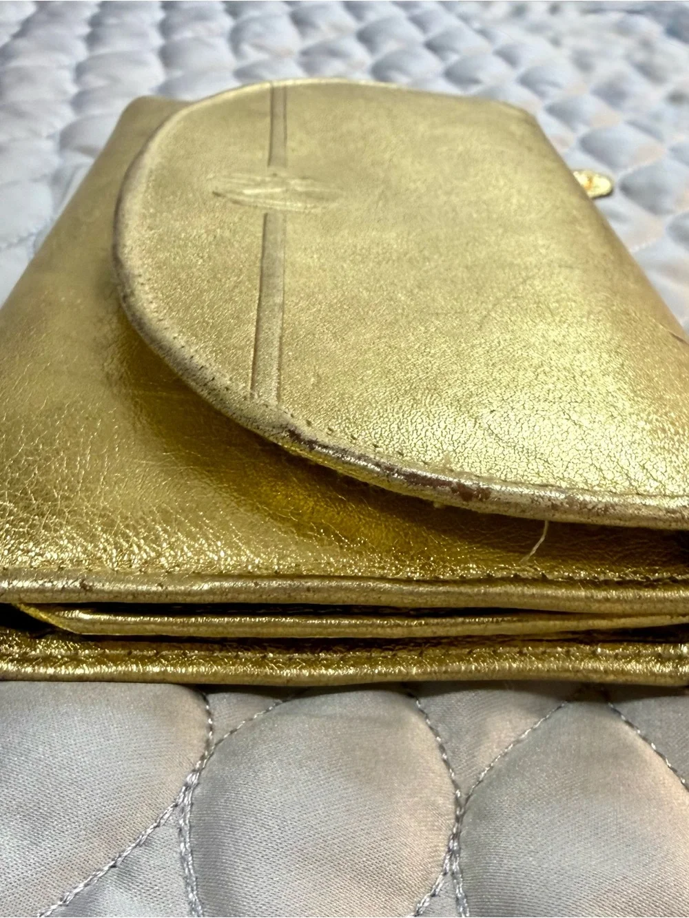 Metallic Gold Phone Wallet Case with Embossed Monogram Detail